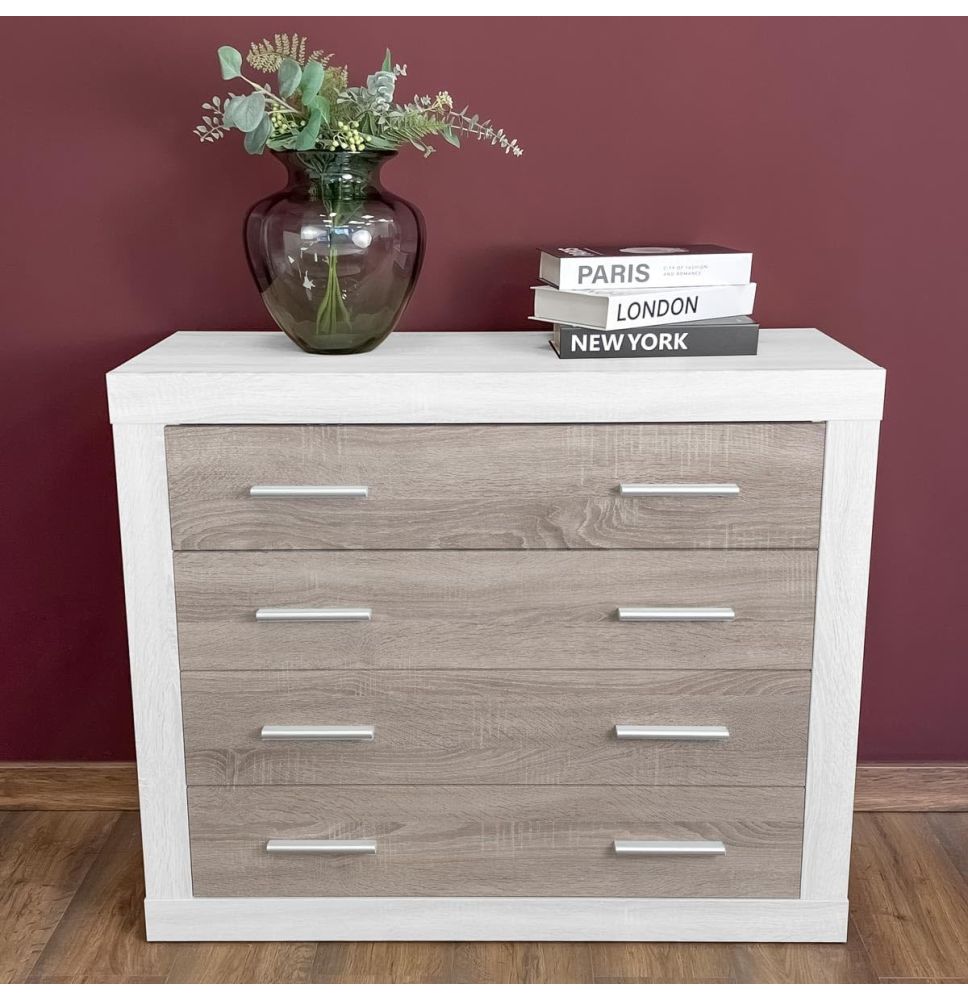 Meyvaser - Cómoda con 4 Cajones, Sinfonier,Colores Andersen y Pino Gris, Medidas: 60 cm (An) x 81.5 cm (Al) x 39.5 cm (Fon)