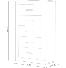 Sinfonier 5 Cajones, Cómoda, Acabado en Cambria y Grafito/ 60 cm (Largo) x 106,5 cm (Alto) x 39,6 cm de (Fondo)