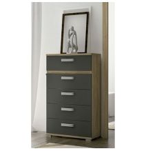 Sinfonier 5 Cajones, Cómoda, Color Cambria y Grafito, Medidas: 60 cm (Largo) x 109,4 cm (Alto) x 39,6 cm de (Fondo) – Meyvaser