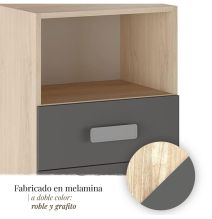 Mesita de noche - Dormitorio o Mesa Auxiliar Salón, Natural y Grafito Veteado, 47.5 x 73 x 39.6 Cm