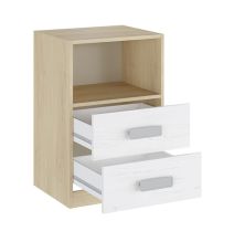 Mesita de noche - Dormitorio o Mesa Auxiliar Salón, Natural y Blanco Veteado, 47.5 x 73 x 39.6 cm