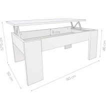 Mesa de Centro Elevable, Medidas: 90 cm x 50 cm x 46-57 cm, Acabado en Color Madera Blanca con Tapa Gris Piedra