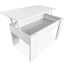 Mesa de Centro Elevable, Mesita de Salón, Acabado en Color Gris Polar, Medidas: 90 cm (An) x 50 cm (Fo) x 46-57 cm (Al)