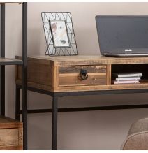 Escritorio Moderno Color Nogal con 2 Cajones y Patas Metálicas Negras – Diseño Elegante y Estable, 112x56x84 cm