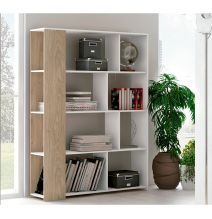 Estantería Decorativa, Librería, Acabado en Roble y Blanco, Medidas: 176 cm (Al) x 129 cm (Anc) x 28 cm (Fon)