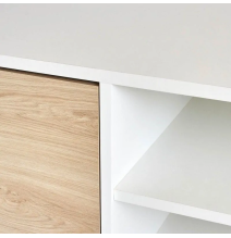 Mueble de TV de Diseño Nórdico, 2 Estantes y 2 Puertas, Cambria - Blanco, 49cm (Al)x 180cm (Anc) x 40cm (Fon)