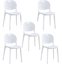 Pack 5 Sillas Cocina Color Blanco de plastico Polipropileno, Silla de Comedor Medidas: 40 cm (Anc) x 55 cm (Lar) x 80 cm (Al)