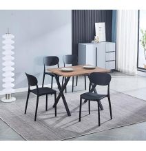 Conjunto Mesa y Sillas Comedor/Cocina: Mesa madera y Patas Metálicas En Negro (76x100x70 Cm) + 5 Sillas (80x40x55 Cm)