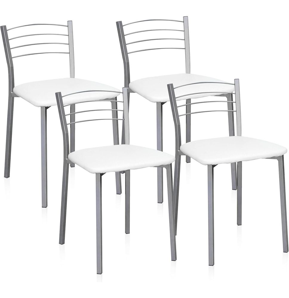 Pack de 4 Sillas de Cocina – Metálicas en Acabado Gris y Blanco, Medidas: 40 cm x 41 cm x 63 cm