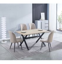 Pack de 4 Sillas Modernas para Comedor– Tapizado en Color Beig con Patas Metálicas Negras, Medidas: 46 cm x 55 cm x 92 cm