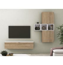 Meyvaser Mueble de salón y TV Conjunto muebles de salón apilable 245 Cm Ancho Color Madera y Blanco