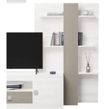 Mueble de Salón Moderno con Leds, Acabado en Andersen Pino -Gris, Medidas: 300 cm (Anc) x 200 cm (Al) 40 cm (Fon)