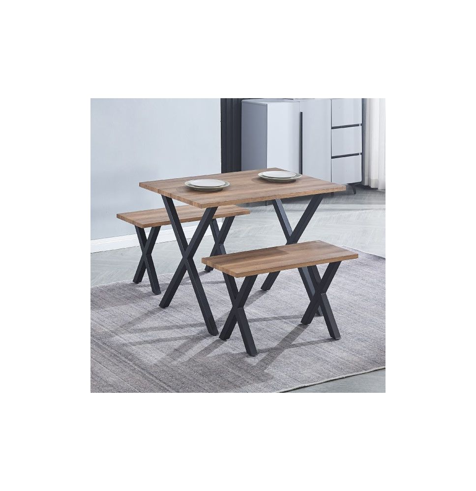 Mesa comedor + 2 taburetes: Mesa madera y Patas Metálicas En Negro (76x100x70 Cm) + 2 Taburetes (45x80x35 Cm )