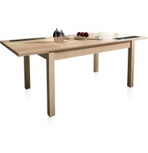 Mesa Comedor, Mesa de salón Extensible, Acabado en Color Cambria y Cristal, Medidas: 140-180 cm (Lar) x 90 cm (Anc) x 75 cm (Al)