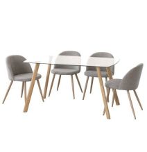 Mesa de Comedor Nórdica | Diseño con Tapa de Cristal Transparente y Patas de Metal Color Roble | Dimensiones: 140 x 80 x 76 cm