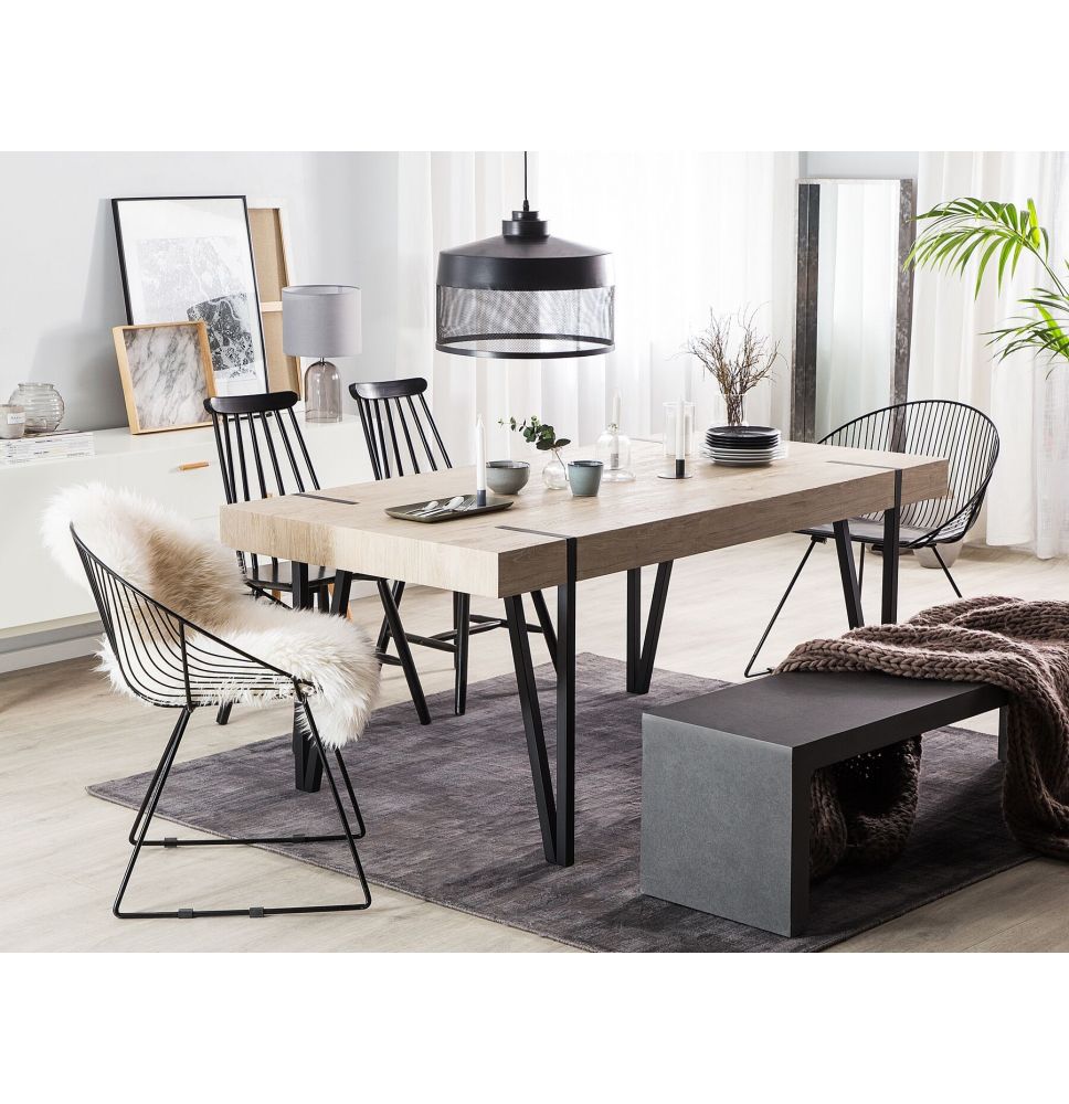 Mesa de Comedor o Cocina| MDF con Acabado Laminado Color Roble Sonoma | Patas Metálicas Negras | Medidas: 150 x 90 x 75 cm