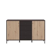 Aparador de Estilo Artisan Negro con 2 Puertas y 4 Cajones - Medidas 157x40x92,5 cm