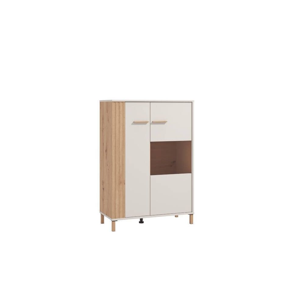 Vitrina Baja en Melamina Color Cashmere y Roble Artisan 2 Puertas Medidas 85,5x40x122,5 cm