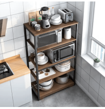 Estantería de Cocina Con Marco de Metal Negro, Estante Industrial para microondas 60x30x126 Cm Color Madera y Negro