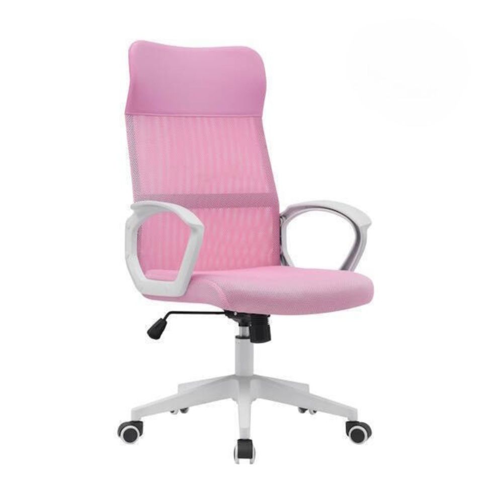 Silla de Oficina Ergonómica con Respaldo en PU Rosa y Tejido 3D Rosa, Reposacabezas Ajustable - Medidas 57,5x54x104-114 cm