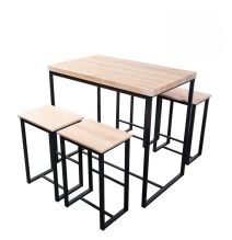 Conjunto de Mesa y 4 Taburetes con Estructura Metálica, Tapa y Asientos en MDF Roble - Mesa 100x60x86 cm, Taburete 43x30x60 cm