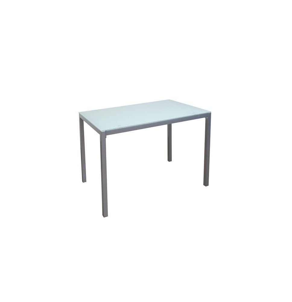Mesa Fija para Cocina con Estructura de Acero Pintado Color Aluminio y Tapa de Cristal Templado Blanco - Medidas 110x70x75 cm