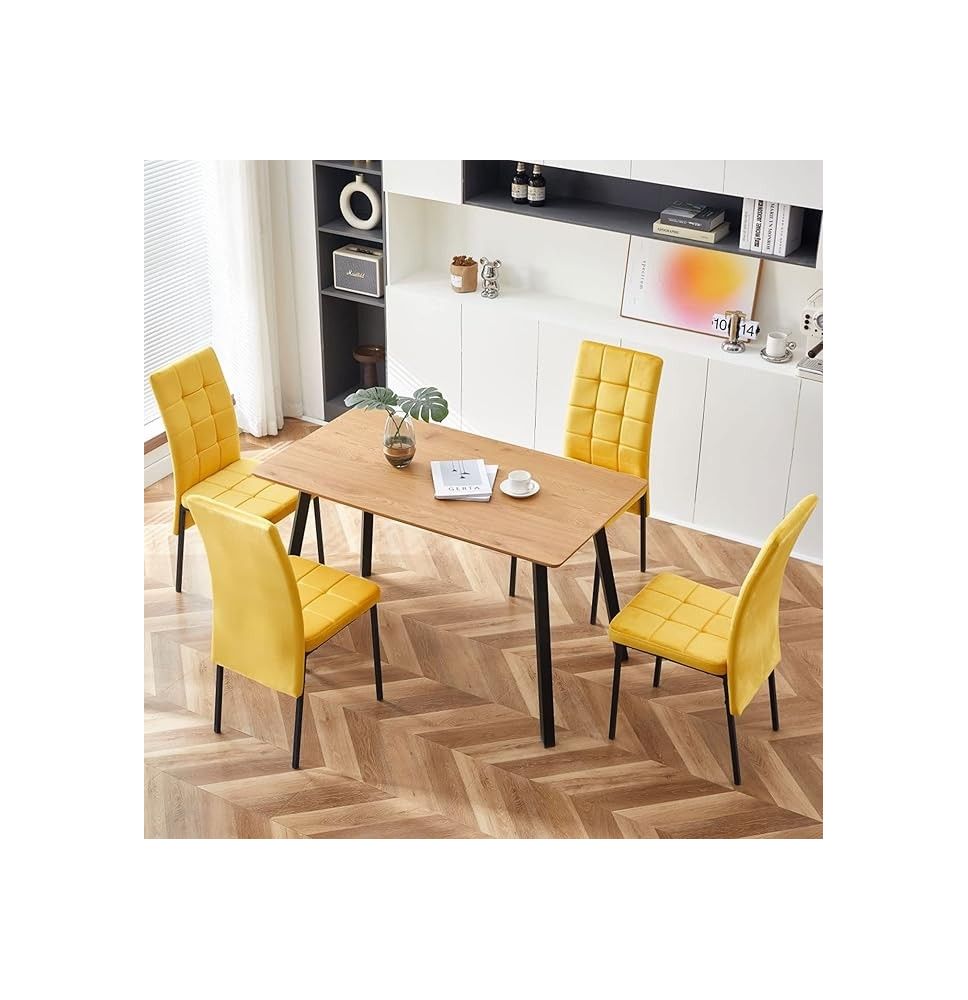 Mesa de Comedor Fija con Tapa de Melamina Color Roble y Estructura Metálica Negra Mate - Medidas 120x80x75 cm