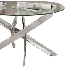 Mesa de Centro Redonda con Tapa de Cristal 8 mm y Patas Metálicas Cruzadas en Acabado Cromo - Mueble Moderno - Medidas 80x40 cm