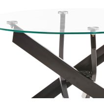 Mesa de Centro Redonda con Tapa de Cristal 8 mm y Patas Metálicas en Acabado Negro -Medidas 80x40 cm
