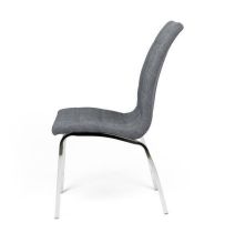 Juego de 4 Sillas Tapizadas en Símil Piel Gris Claro  con Patas Cromadas, Asiento y Respaldo Ergonómicos- Medidas 43x63x97 cm