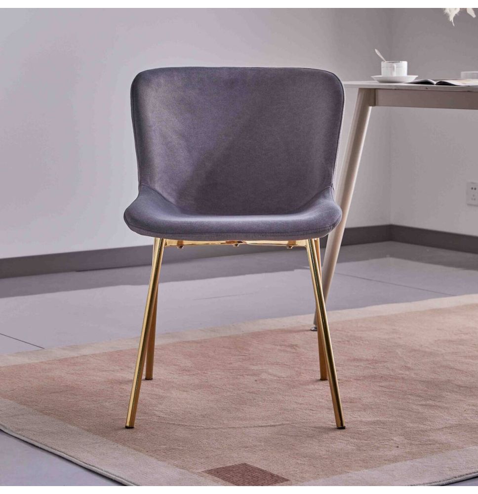 Juego de 4 Sillas con Estructura de Madera Tapizadas en Color Gris oscuro y Patas Acabado Dorado -Medidas 50x54x81 cm