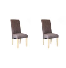 Pack de 2 Sillas Tapizadas en Tela Marron con Patas de madera, Acolchado Cuadrado en Respaldo y Asiento, Medidas 47x62x106.5 cm