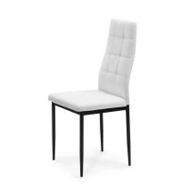 Pack de 4 Sillas Tapizadas en Tela Polipiel Blanca con Costuras Acolchadas, Patas Metálicas en Color Negro, Medidas 43x56x96 cm