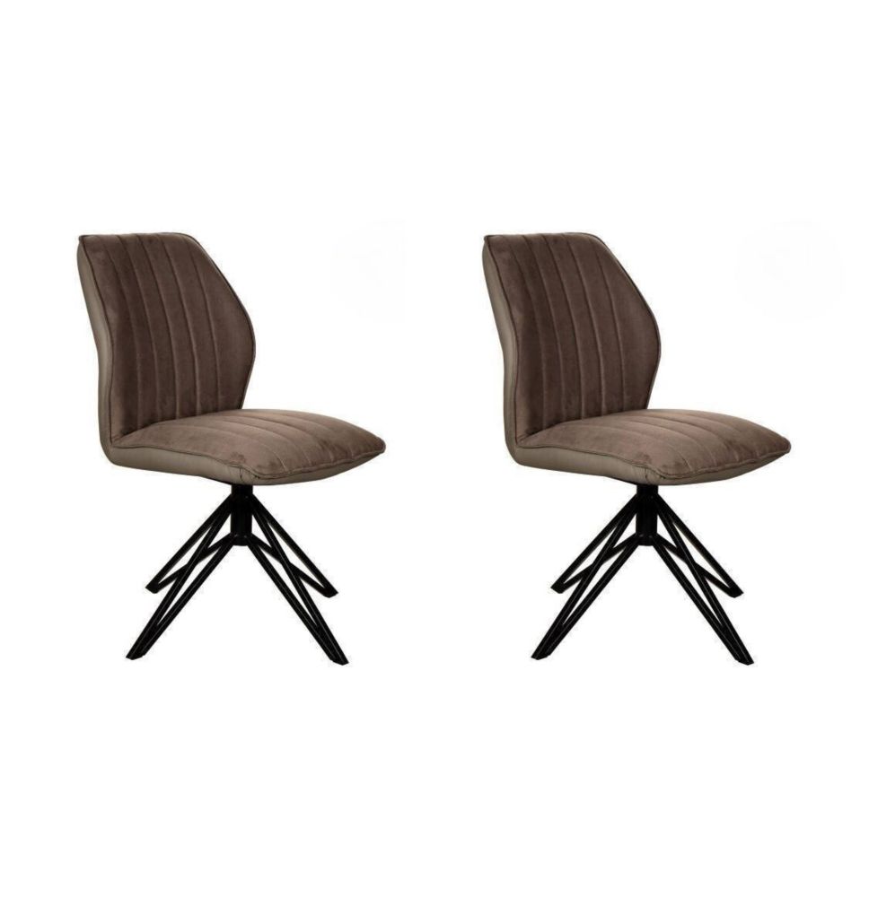 Pack de 2 Sillas con Respaldo y Asiento Tapizados en Tela Marron, Pata Metálica en Acabado Negro Mate, Medidas 62,5x52x93 cm