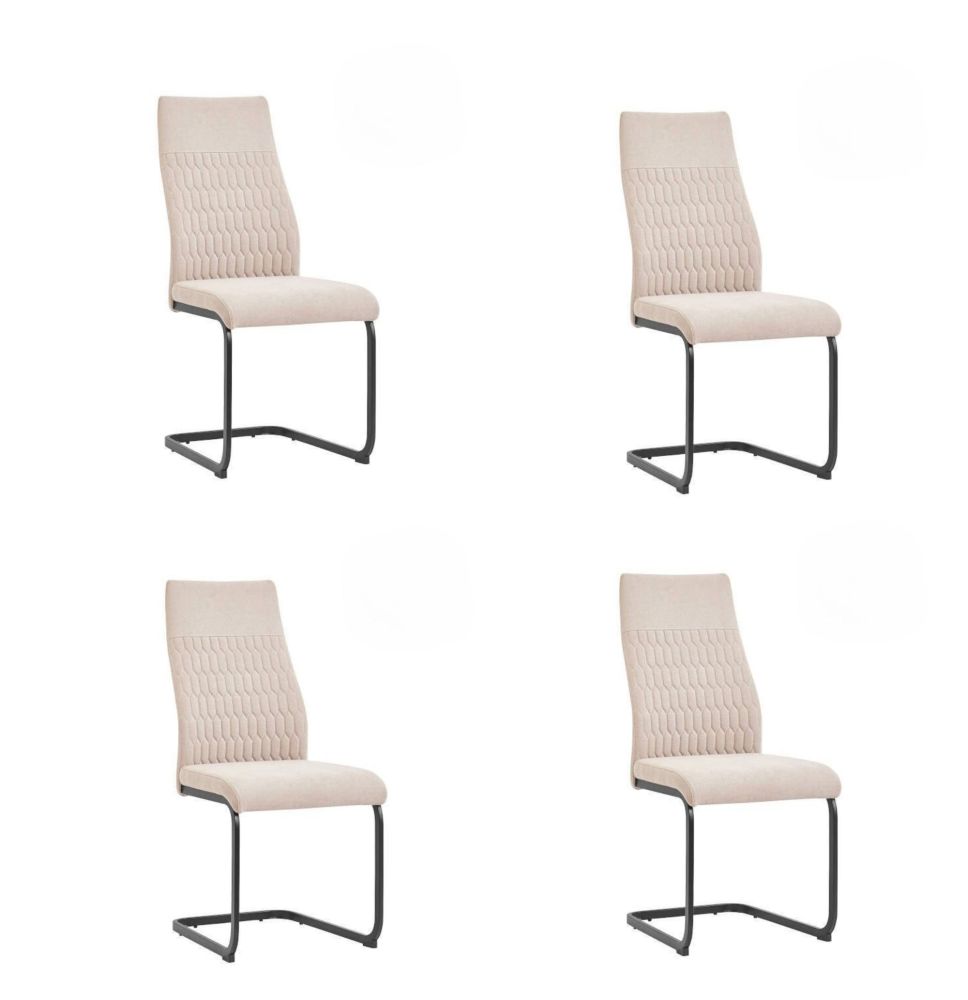 Pack de 4 Sillas de Madera con Relleno de Espuma, Tapizadas en Tela Beige, Patas Metálicas Negras, Medidas 44x60x99 cm