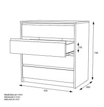 Cómoda Cajonera 4 cajones acabado en Color Roble. 74cm(alto) 70cm(ancho) 45cm(fondo)