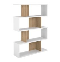 Estantería Salón, Librería, Color Blanco y Roble, Medidas: 152 cm (Alto) x 110 cm (Ancho) x 28,5 cm (Fondo