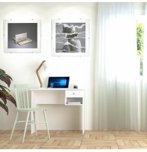 Mesa de Escritorio y Trabajo en Color Blanco, 90x50x74cm - Con Cajón y Estante para Oficina o Estudio