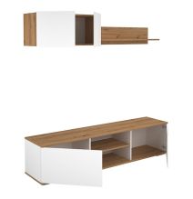 Mueble Salón Comedor 2 Módulos y 1 Estantería con puertas Color Blanco Y roble Estilo Moderno 180x80x40 Cm