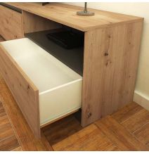 Mueble de TV de Diseño + Modulo Alto de Almacenamiento y 2 Puertas,Roble y Gris 85 cm(Alto) x 200cm (Ancho) x 40cm (Fondo)