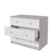 Cómoda con 3 Cajones, para Dormitorio, Acabado en Color Cemento Blanco, Medidas: 80 cm (Ancho) x 70 cm (Alto) x 48 cm (Fondo)