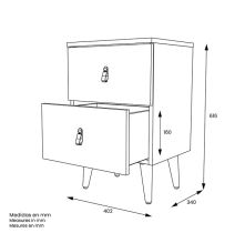 Mesita de Noche 2 cajones, Mesilla de Noche,  Color Blanco, Medidas: 40 cm (Ancho) x 34 cm (Fondo) x 61,6 cm (Alto)