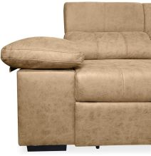 Sofá con Chaiselongue Reversible Color Piedra, Asientos Extensibles y Arcón, 291x160x104 cm, Tapizado en Tela