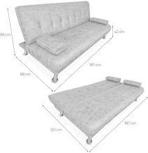 Sofá Cama 3 Plazas de Diseño Moderno con Cojines Decorativos, Estructura de Madera, Color Gris Cemento, 188x88x88 cm