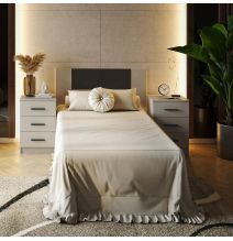 Conjunto Pack Cabecero y 2 Mesitas de Noche,Mesilla de noche 3 Cajones Color Beige, Medidas:110x45x1,6 cm (LargoxAltoxProfundo)