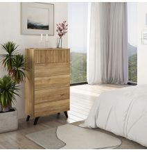 Sinfonier con 5 Cajones y con Patas, Comoda Cajonera Dormitorio, Color Mauvella-rayas, 60cm (Anc) x 118,5cm (Al) x 37,8cm (Fon)