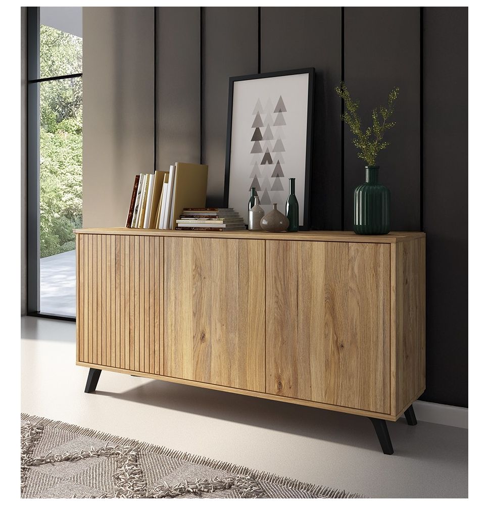 Meyvaser Aparador, Buffet, Salón Comedor 3 Puertas, Armario Auxiliar Color Mauvella-rayas, Medidas: 138 cm x 70 x 39,5.