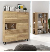 Conjunto de Salón Mueble Completo: Bajo TV, Vitrina, Estantería Decorativa y 2 Estantes - Color Mauvella Rayas